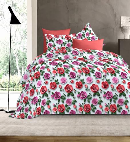 Image of DECOR2ADMIRE 300 TC Premium 7D Print Super King Size Cotton Bedsheet Set with 2 Pillow Covers | Ultra Soft 108 inch x 108 inch | Elegant Floral Designs (Rose Whisper)