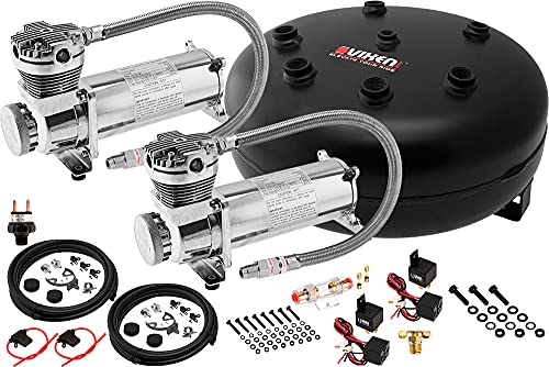 Vixen Air Suspension Kit for Truck/Car Bag/Air Ride/Spring. On Board System- Dual 200psi Compressor, 4 Gallon Tank. For Boat Lift,Towing,Lowering,Load Leveling,Bags,Onboard Train Horn VXO4840DC