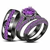 Reyansh Fashion Created Round Cut Purple Amethyst in 925 Sterling Silver 14K Black Gold Over Diamond