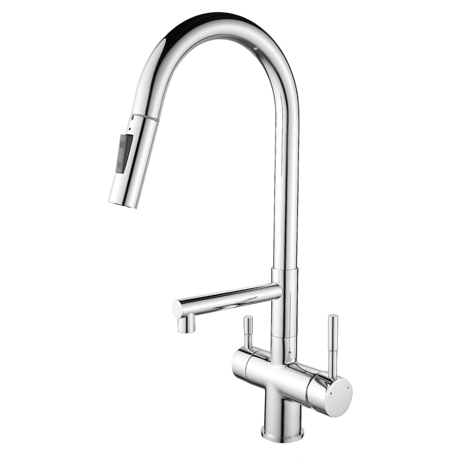 ZYCHSJXA 3 Way Kitchen Tap with Pull Out Spray Chrome Taps for Sink Gooseneck 360° Rotating Faucet