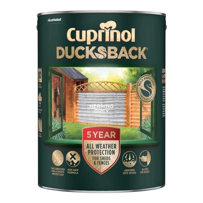 Herring Grey Ducksback Shed and Fence Treatment 5L | Exterior Wood Paint and Protector | Wax Enriched Weatherproof Finish for Sheds Fences and Garden Timber