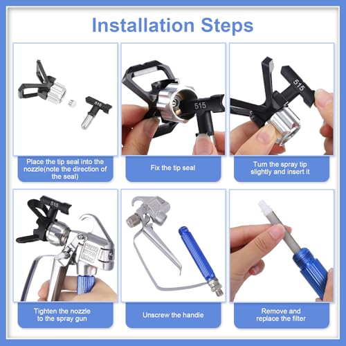 Gyfent Airless Paint Sprayer Gun, 14 Pcs Kit With 6 Reversible Spray Tips, 6 Filters & Nozzle Seat for Spraying Machine (211 313 415 515 517 623) by Gyfent - Image 5