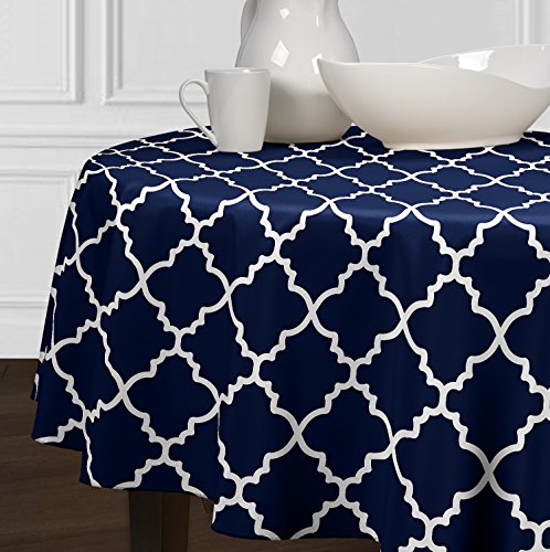 A Luxehome Navy Blue And White Modern Contemporary Trellis Tablecloths Dining Room Kitchen Round 90" #TOP19