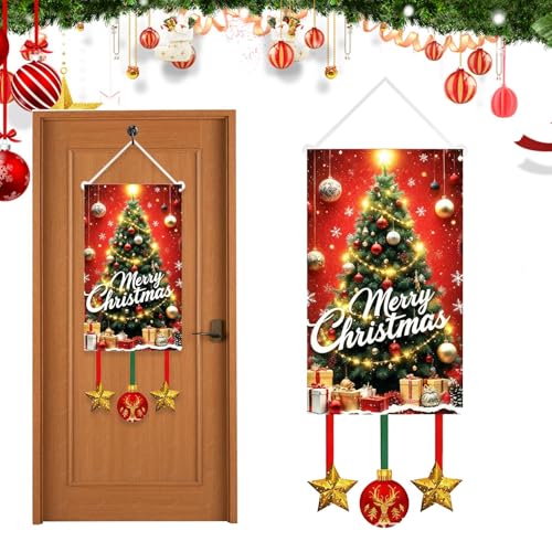 クリスマス フラグ - ホリデー 装? 防水 | メリークリスマスフラッグドアドレープ | 寝室用 室内用 屋外用 パーティー用 家用 壁用 窓用 ドア用 庭用 パティオ用 ポーチ用 通路用