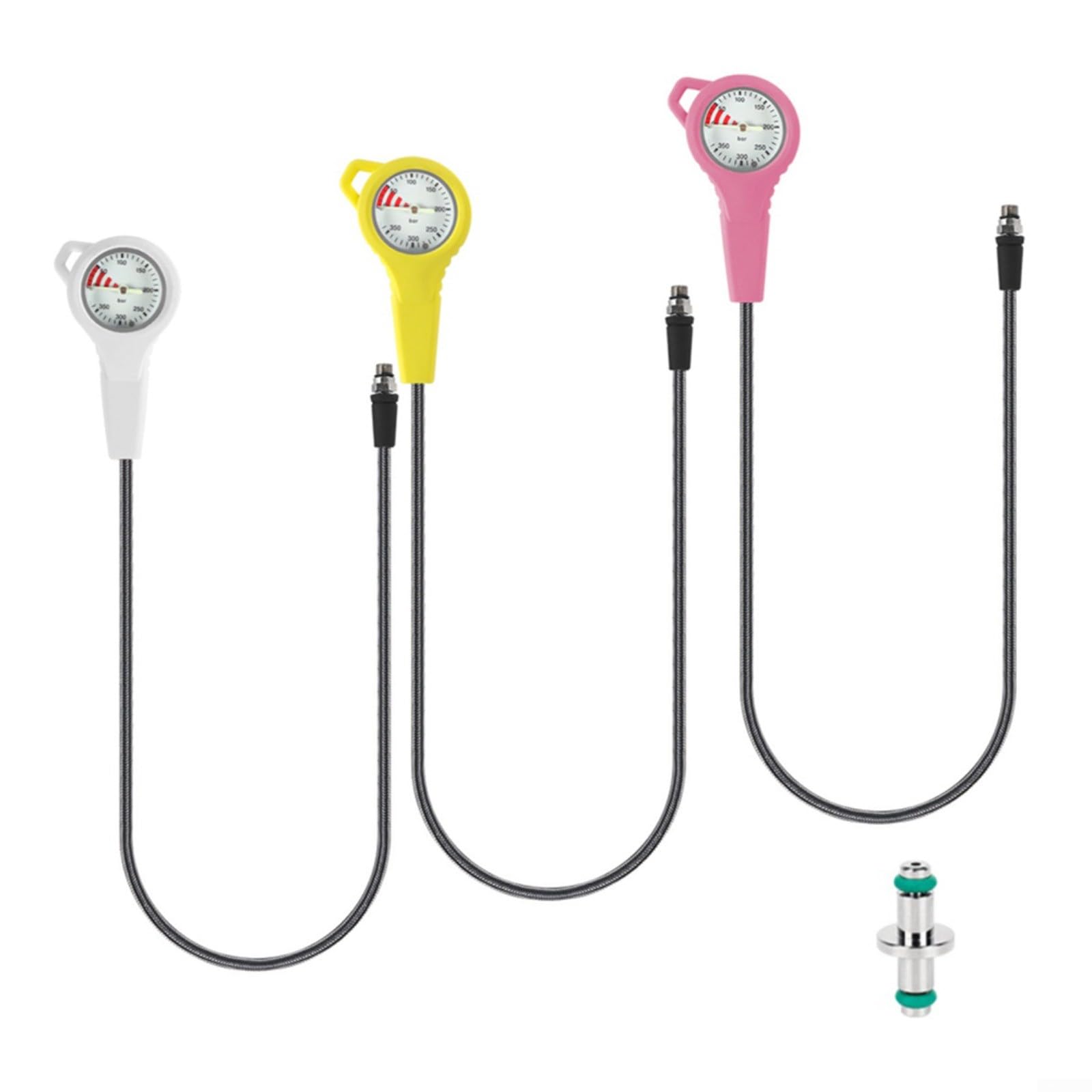 Manometro per immersioni subacquee, in fibra di carbonio, 300 bar, 7/16-20UNF, quadrante luminoso 65 cm, girevole a 360°, per cilindri di immersione, tubo SPG di ricambio (rosa)