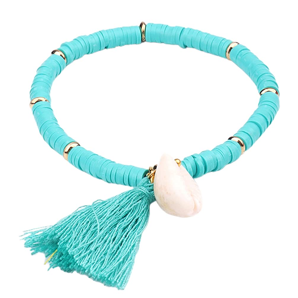 Heisi Surfer Rainbow Clay Armbänder mit Quasten Vinyl Scheibe Perlen Polymer Freundschaft Sommer Beach Armband