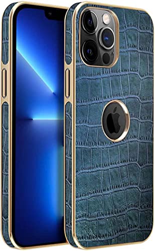 Coque iPhone 14 cuir bleu croco chic pour le bureau et les sorties