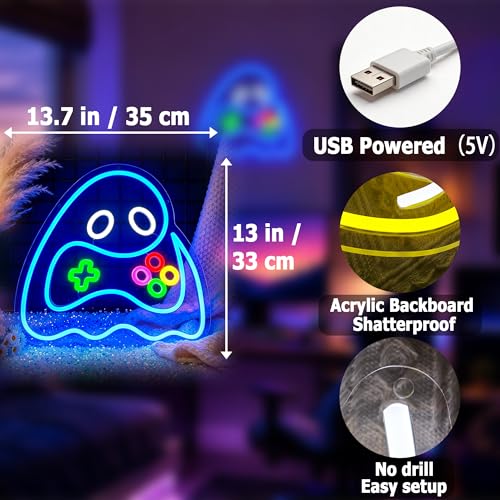 Image of Ghost Game Neon Sign for Wall Decor Light Up Sign Led Signs for Room Party Home Wall Decor USB Powered