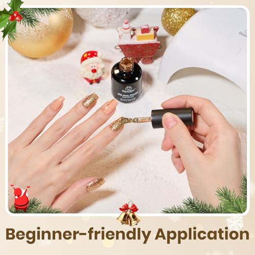 Image of Beetles Gold Gel Nail Polish - Starlit Gold Sparkling Glitter Reflective Purple Gel Polish 15ml UV /LED Soak Off Long Lasting Nail Art Home DIY Salon