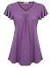 Nomorer Ladies Flair T Shirt Short Sleeve, V Neck Dressy T Shirt Feminine Fit and Flare Ruched Knit Tops Purple XL