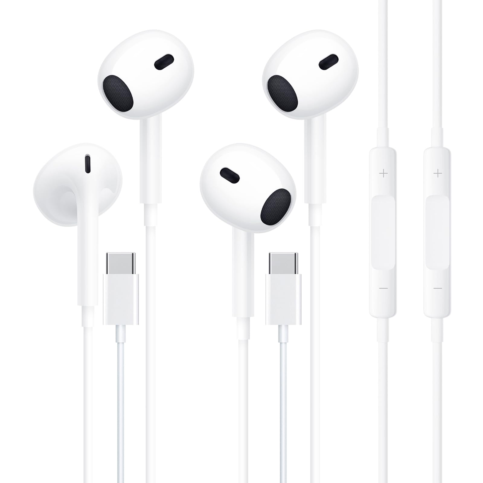 2 Packs USB C Headphones,Earphones Wired Earbuds Noise Canceling in-Ear