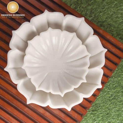 Image of SWADESHI BLESSINGS Handcrafted Marble Lotus Urli Bowl for Home Decor | Traditional Decorative Bowl for Floating Flowers, Potpourri & Festive Decor Items | Pooja Decoration | Wedding /Return Gifts, 6 inch