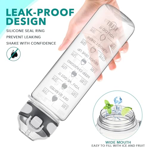 Image of Enerbone 32 oz Water Bottle with Times to Drink and Straw, Motivational Drinking Water Bottles with Carrying Strap, Leakproof BPA & Toxic Free, Ensure You Drink Enough Water for Fitness Gym Outdoor