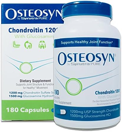 OSTEOSYN® by Synutra Pure CHONDROITIN 1200+ Joint Health* Formula with Glucosamine, 45-Day Servings in 180 Capsules, 4-Capsule Serving Cost is $1.11