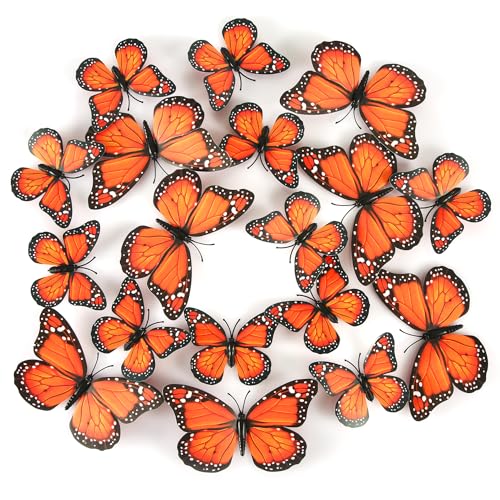 24pcs Aimants Papillon Monarque, Artificiel Autocollants Muraux Papillon 3D Décalcomanie pour Artisanat Mur Maison Décoration Art Chambre Réfrigérateur...
