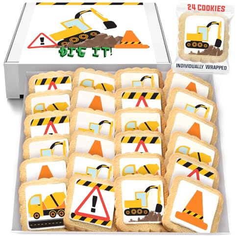 Image of Construction Cookies individually Wrapped | Bulk Party Favors Birthday Party | Bulldozer Excavator Digging Vehicles | Birthday Baby Shower