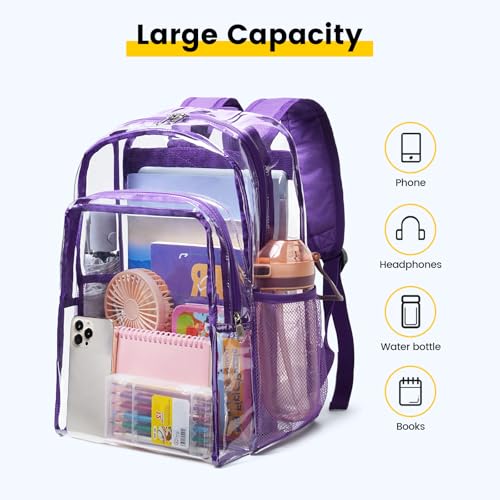 Image of Vorspack Clear Backpack for School, 16 inch Large Clear Bookbag | Lightweight See Through Backpacks for Girls and Boys, Reinforced Straps, Heavy Duty Transparent Clear Bag for Work Travel