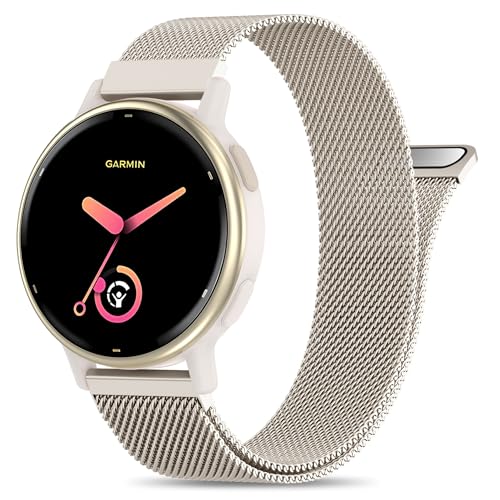 Laband 20mm Metal Mesh Compatible with Garmin Vivoactive 5 Band/Vivoactive 6/3/3 Music/Venu Sq 2/Venu/Venu Sq Stainless Steel Magnetic Clasp Replacement Strap for Forerunner 55/165/245/645/570 42mm