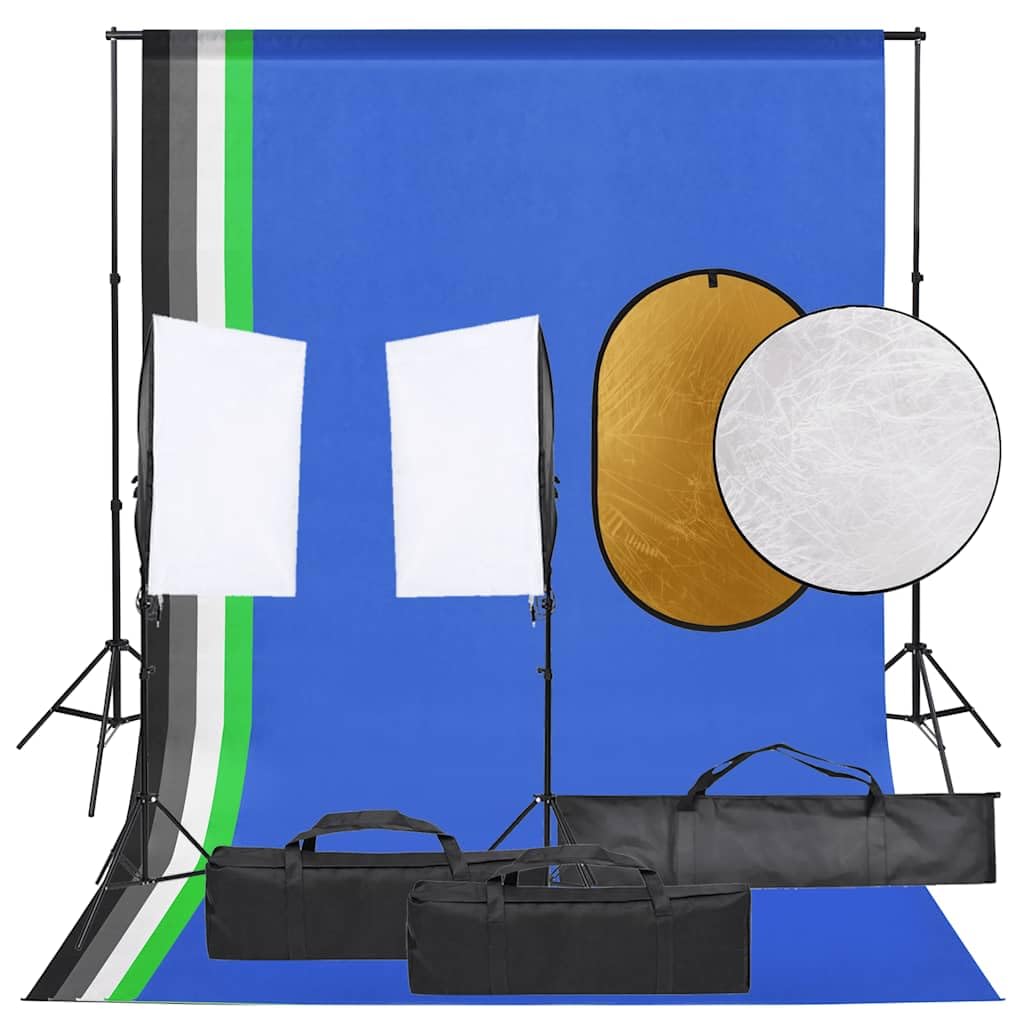 Kit de estudio fotográfico con luz softbox, 5 colores de fondo, 2 trípodes, 2 lámparas LED de fotografía, reflector 5 en 1, regulable para fotografía, streaming, vlogging, retrato, fotografía