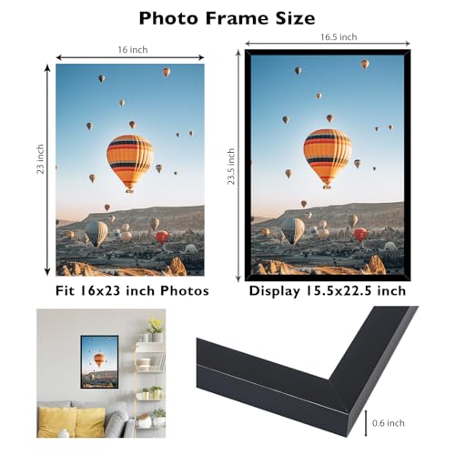 Image of JCJMY 16x23 Picture Frame Black for Poster and Photo, Horizontal and Vertical Formats for Wall Hanging, Wall Gallery Frame for 16 by 23 Photos