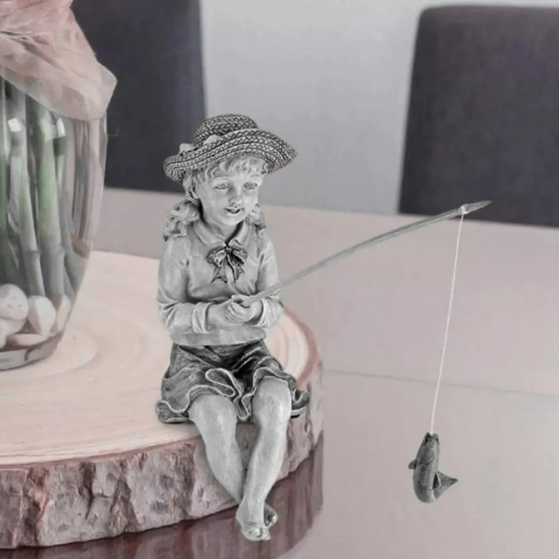Rybak dziewczyna ogród krasnal statua żywica figurki wędkarskie ozdoby kryty odkryty podwórko trawnik basen staw dekoracyjny