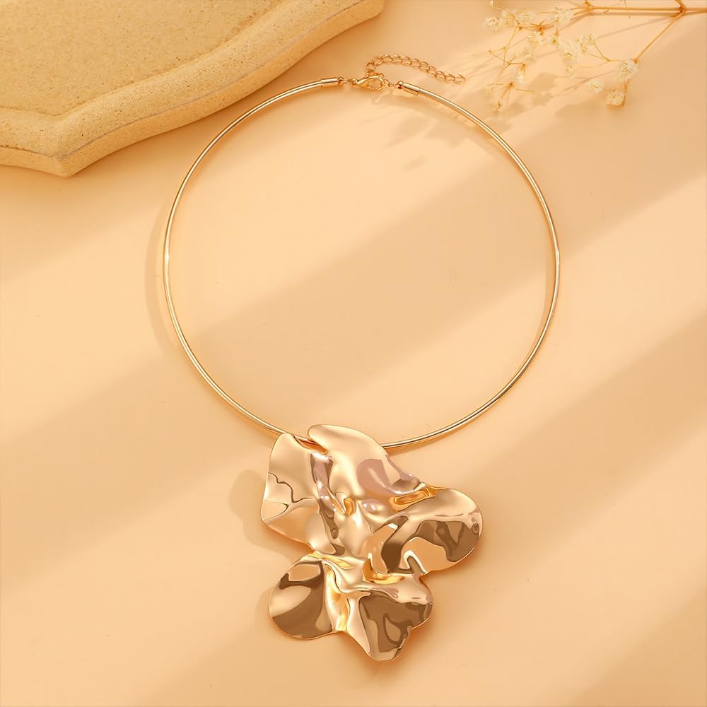 Chunky Gold Geometric Statement Necklace for Women Trendy, Fashion Large Square Pleated Choker Hip Hop Collar Necklaces Vintage Big Oversized Jewelry - Image 7