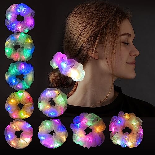 Light Up Scrunchies, Double-layer LED Scrunchy Women Hair Ties, Glow in the Dark Party Supplies Glow Sticks,Neon Party Favor Festival Rave Accessories for Girls