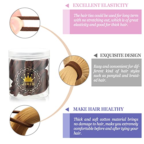 Jiris 50Pcs Brown Hair Ties For Women Girls,Cotton Seamless Hair Ties, Soft Ponytail Holders,No Crease No Damage Elastics Hair Bands With Box For Thick Heavy And Curly Hair (Brown) #TOP2