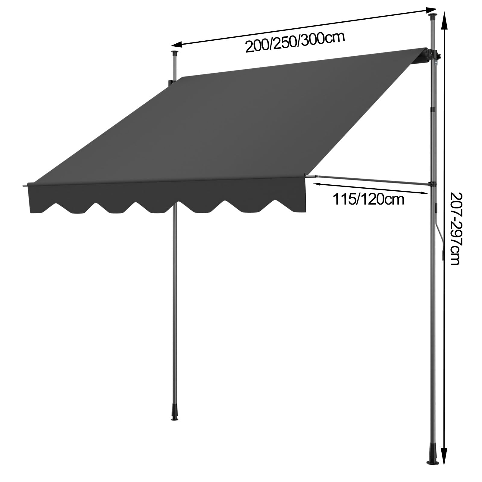 AXT SHADE Toldo Manual Retráctil Enrollable para Balcón 300x180cm con Altura Ajustable Manivela y Resistente a Rayos UV, Protección Solar para Exterior Terraza-Antracita