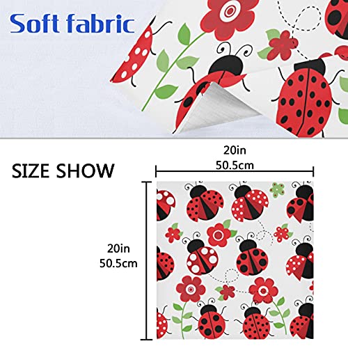 Aflyko Cloth Napkin Ladybug Cute Red Flower Kitchen Dining Table Decor For Family Gathering Dinner Napkin Festive Holiday Seasonal Gift Winter Spring Summer Autumn 1 Pack 20" × 20" #TOP5
