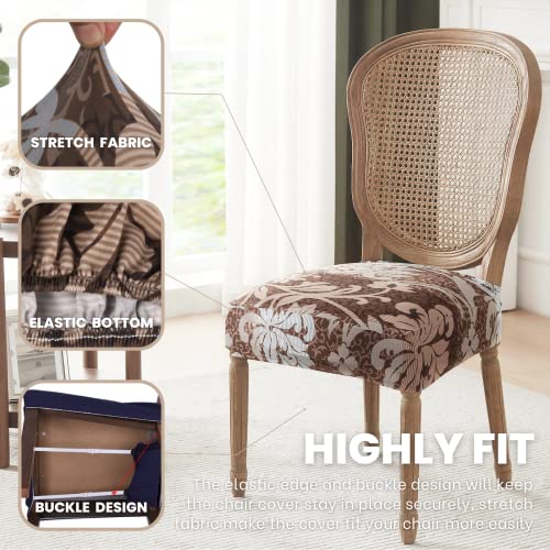 Image of SearchI Stretch Dining Chair Seat Covers Set of 6, Soft Removable Washable Seat Cover for Dining Chairs, Dining Room Chair Cover Protector (Rear-Covered, Brown)