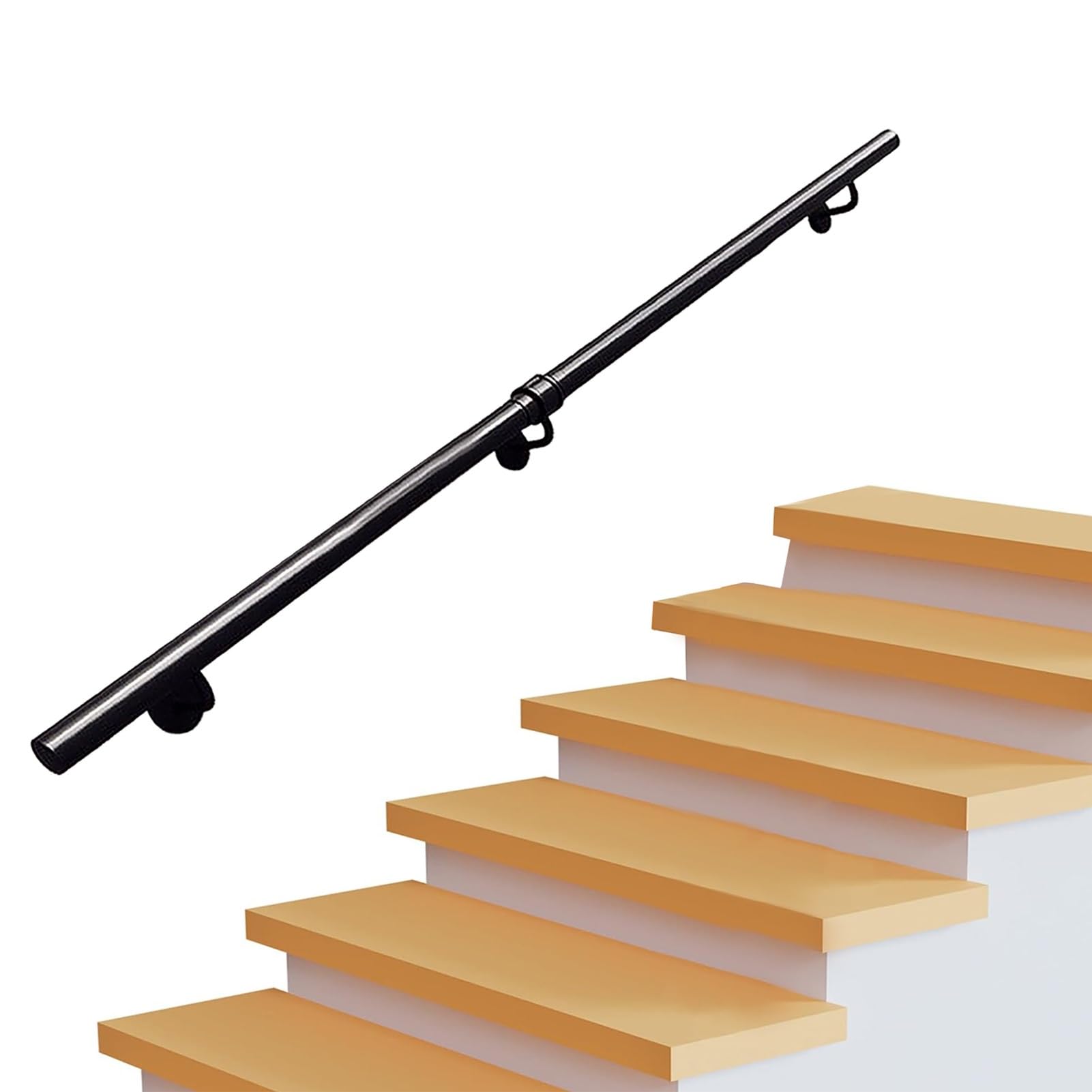 DFGHNBVC Black Metal Stair Ils 30-600Cm Wall-Mounted Wrought Iron Banister For Stair Safety Elderly Support Rail Home Loft Decking Corridor Rod,12Ft/360Cm