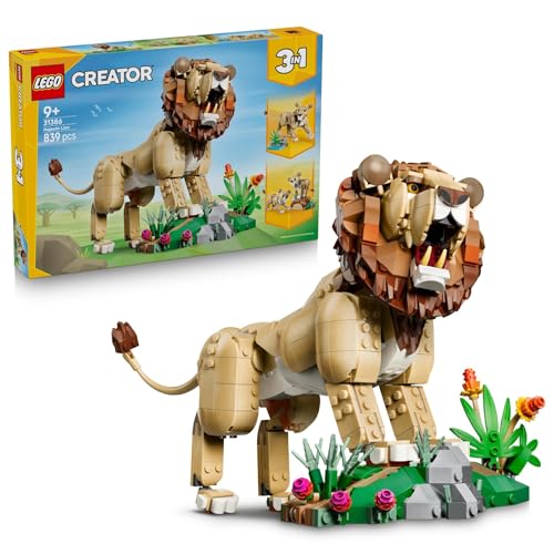LEGO Creator 3 in 1 Wild Animals: Majestic Lion Toy - Animal Figure Transforms into a Lioness or 2 Cubs - DIY Kids Room Decor - Birthday Gift for 9+ Year Old Girls & Boys - 31386