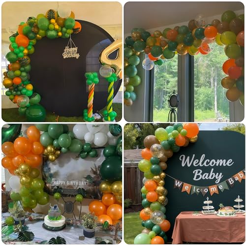Image of Green Brown Balloons Olive Green Brown Orange Gold Balloons Sage Avocado Khaki Metallic Gold Balloon Set for Kids Boys Dinosaur Dino Jungle Safari Forest Baby Shower Birthday Party Decorations