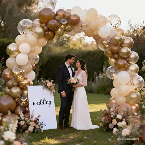 Image of Brown Balloons, Light Brown Beige Nude Chrome Gold Confetti, Party decor | 50 Pcs 12 In, for Bear Neutral Birthday Wedding Bridal Shower BIand Woodland Jungle Safari Party Decorations