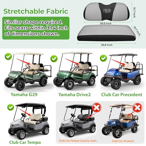 Image of 10L0L Golf Cart Seat Cover Set Fit for Club Car DS Precedent & Yamaha, Warm Bench Seat Covers for Cold Winter Weather, Breathable Washable Polyester Mesh Cloth Gray Black Beige Red Blue