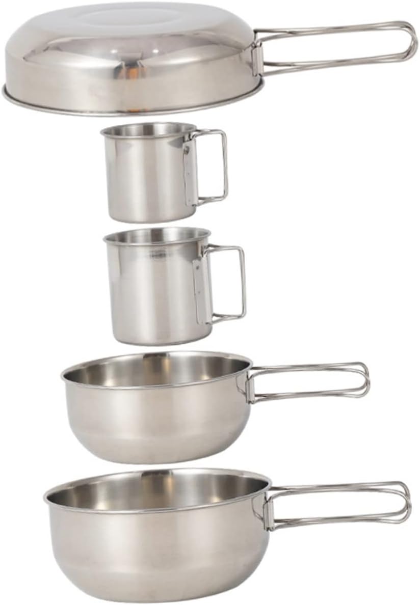 Generic Camping Utensil Set 5PCS Stainless Steel Cup Pot Portable Picnic Tableware