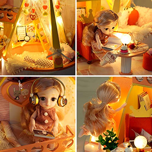 XLZSP DIY Miniatur-Puppenhaus Kit 1:12 Maßstab Party Schloss Puppenhaus Modell mit LED Lichter und Musik Bewegung… – Bild 6