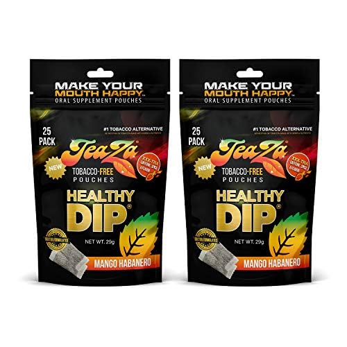 Teaza Energy Pouches Tobacco Alternative Nicotine Free Dip, Smokeless Alternative Snuff Healthy Dip, Mango Habanero (2 Pack) Tobacco Free Chew Tropical Fruity Sweetness of Mangoes and Voilà