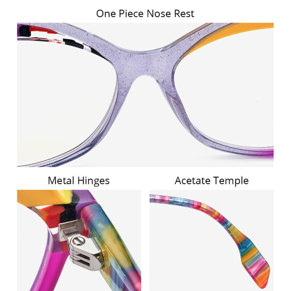 MUTYNE Mehrfarbige Acetat-Brillengestelle für Damen, Cat-Eye-Brillen, trendige Brillen