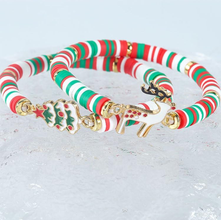 Christmas Bracelets for Women Joy & Merry Charms Beaded Bracelets Trendy Stackable Beads Bracelets Adjustable Jewelry Christmas Gifts - Image 2