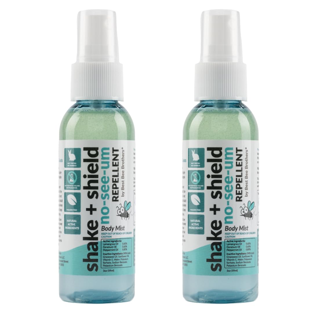 Best Bee Brothers Shake + Shield No-See-Ums Gnat Spray – Non-Greasy Bug Spray Body Mist Made with Plant-Based Ingredients, 2 Oz. (2 Pack)