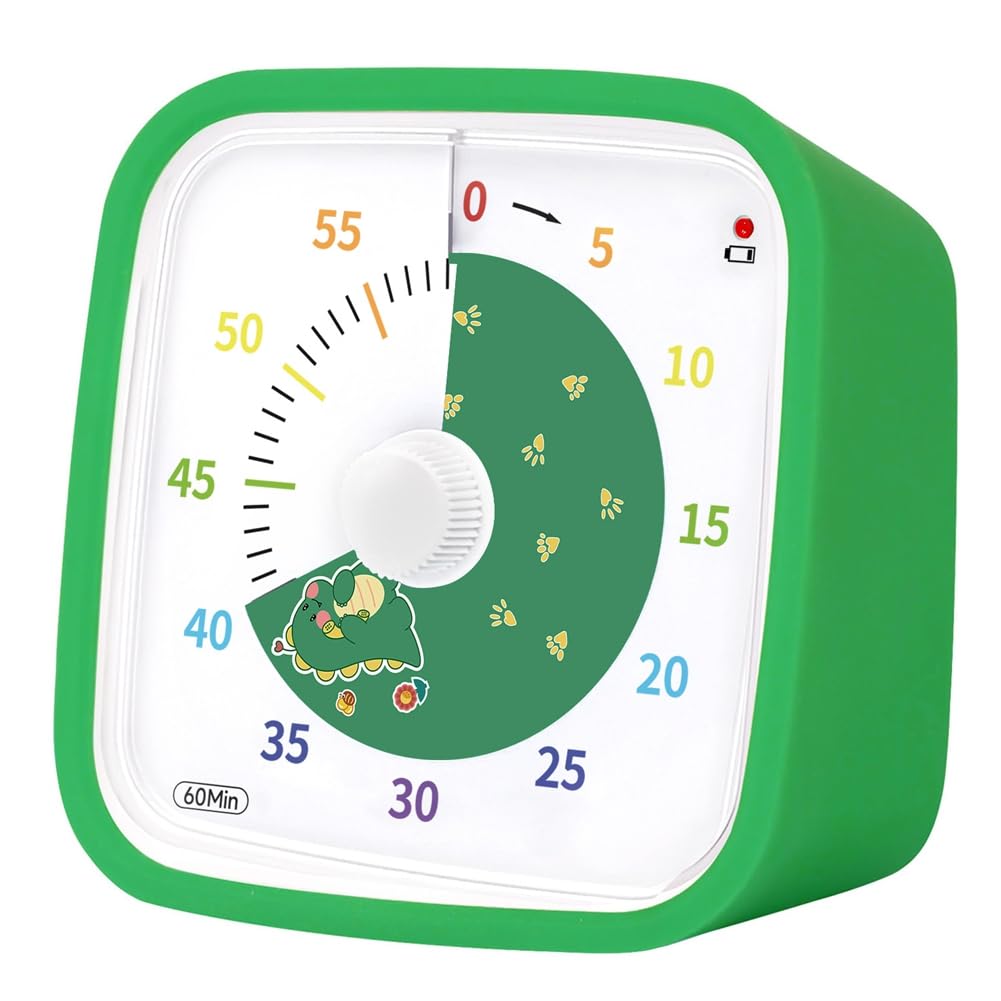 CTRLZS 60Minute Visual Timer with Protective Case,Dinosaur Disk Timer for Kids and Adults,Silent Countdown Time Management Tool