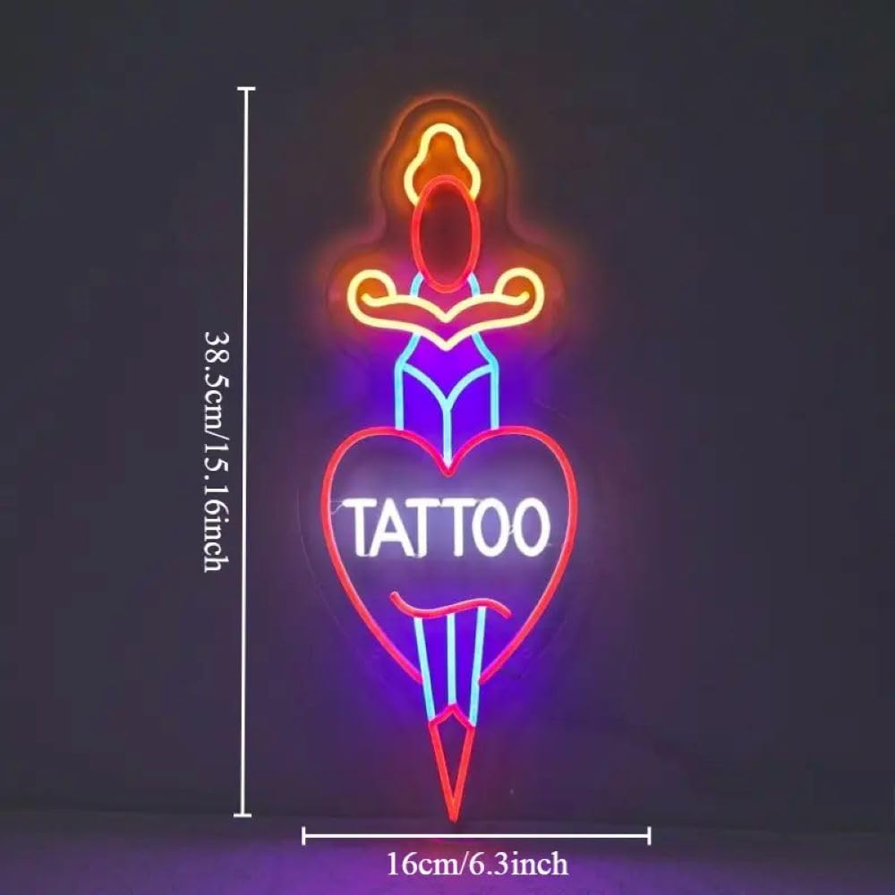 Tattoo - Insegna al neon dimmerabile, per tatuaggi, luci aperte, per salone di bellezza, decorazione da parete per salone di bellezza, per salone di bellezza, per salone, studio, azienda
