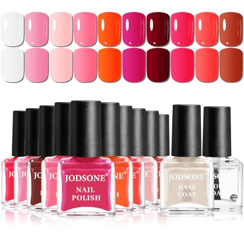 JODSONE Juego de 12 esmaltes de uñas con 10 combinaciones de colores rosas, 2 bases y top coat, esmalte de uñas de secado rápido para mujeres, regalo de belleza