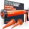 Presch Pistola Silicone 600ml con 2 ugelli – Rapporto 24:1 & 12:1 per sigillanti e adesivi (acrilico) – Pistola per silicone girevole 360° con impugnatura antiscivolo
