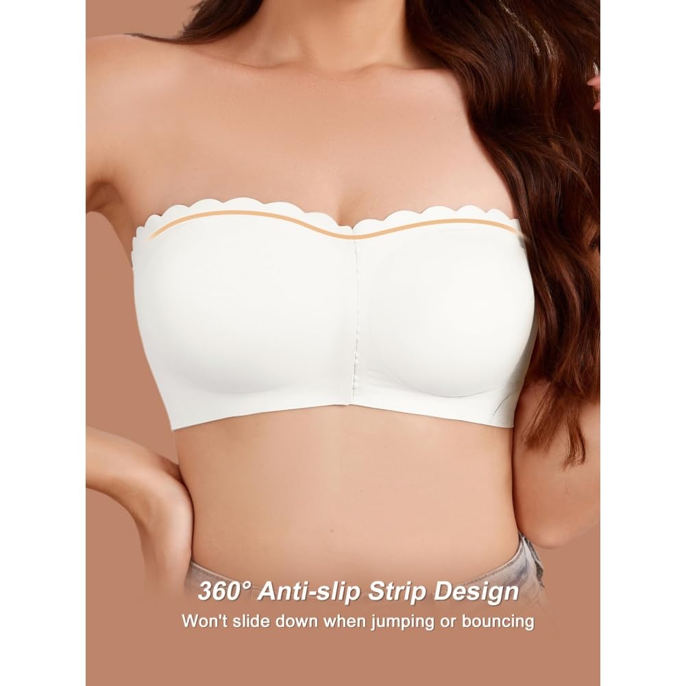 Reggiseno da donna senza spalline con fibbia frontale, tubo antiscivolo e confortevole, top a tubo senza cuciture arricciato con bordo ondulato