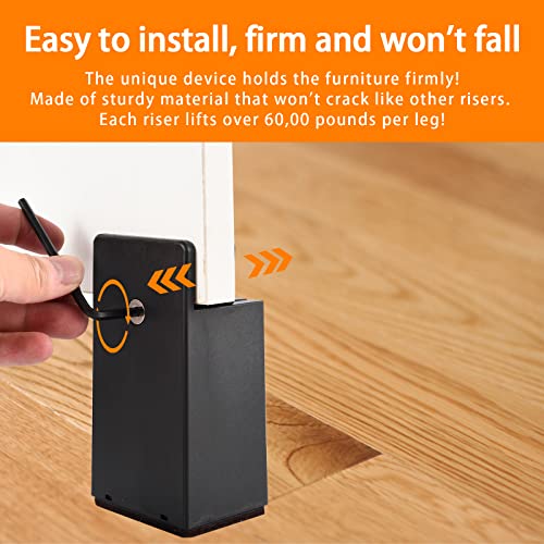 Adjustable Bed Risers 4 Inch,Furniture Risers With Screw Clamp,4Pcs Couch Risers Fit For Furniture Thickness 0-1.6”,Elevation In Heights 4" Heavy Duty Risers For Table,Supports 20000 Lbs(Black) #TOP2