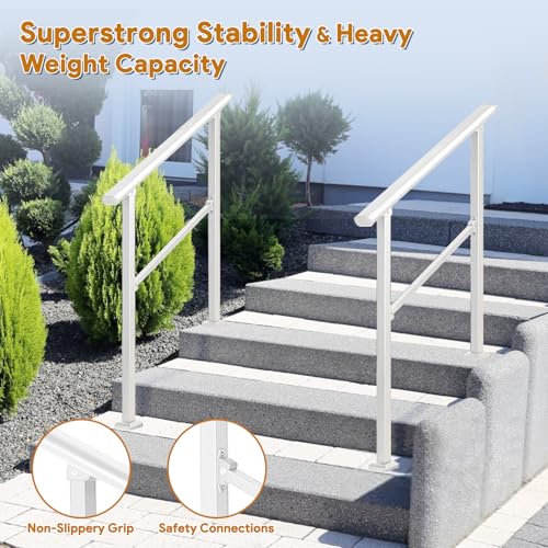 Fasarxiu Handrails for Outdoor Steps,White Stair Railing Handrail Kits for Seniors for Concrete Steps Outside Metal Stair Railing Porch 3 Step by Fasarxiu - Used condition - Image 4