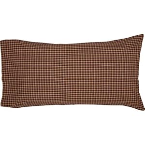 VHC Brands Patriotic Patch Star Cotton Primitive Bedding Embroidered King Pillow Case Set of 2 Deep Red